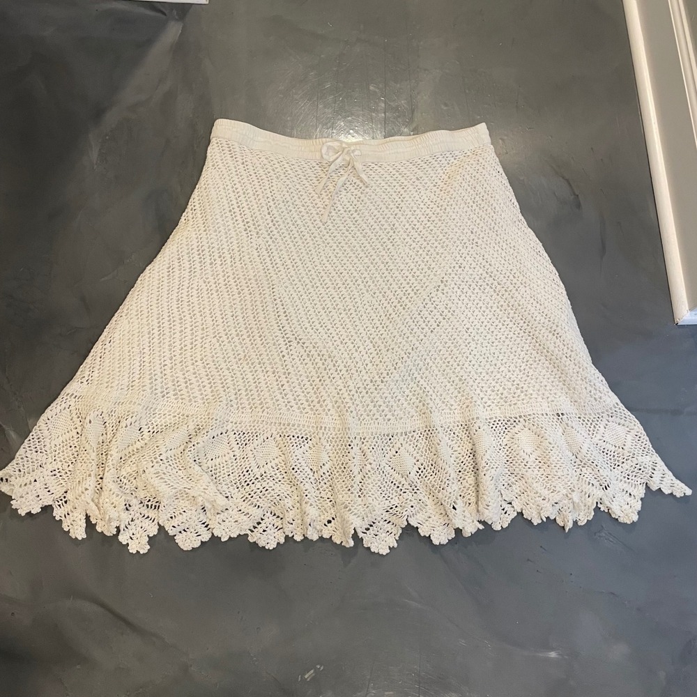 Chelsea & Theodore White Crochet Lace Midi Skirt Plus Size 2X Cotton Boho Skirt